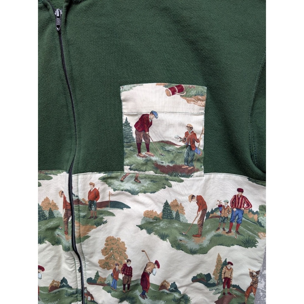 VTG Cheetah Up-cycled Men's XL Sweater Green Cotton Polyester Golf Print Zip - Picture 11 of 15
